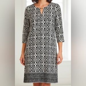 Tacera  Midi Geometric Patterned Black and White Dress Size PL